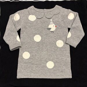 Jacadi Grey Wool Blend Knit Polka Dot Dress